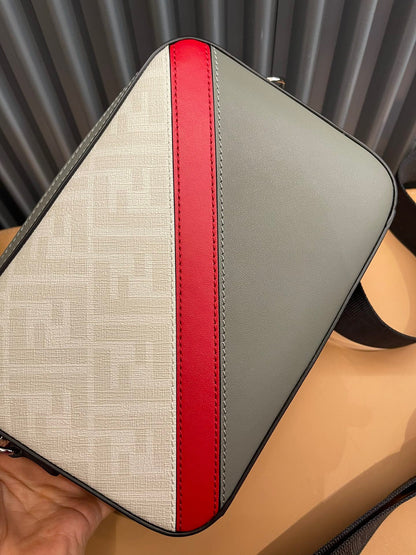 Fendi Diagonal Camera Case White Red Grey