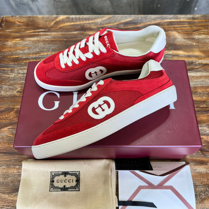 GG MEN'S INTERLOCKING G SNEAKER RED SUEDE