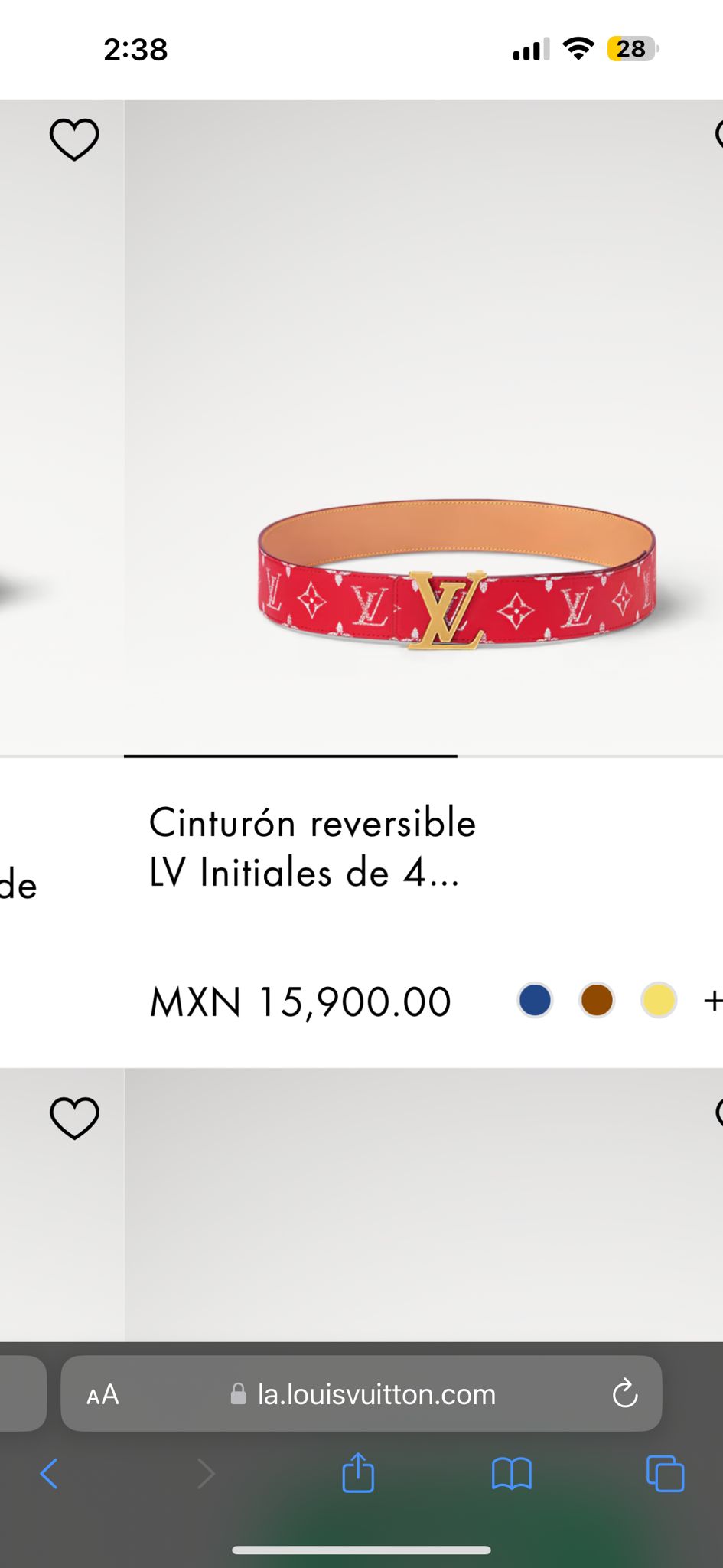 LV BELT Cinturón reversible initiales de 4 cm