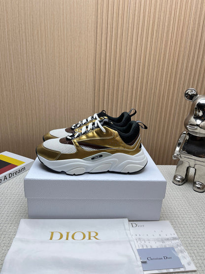 Dior B22 Technical Mesh & Laminated Calfskin Gold-Tone / White / Black