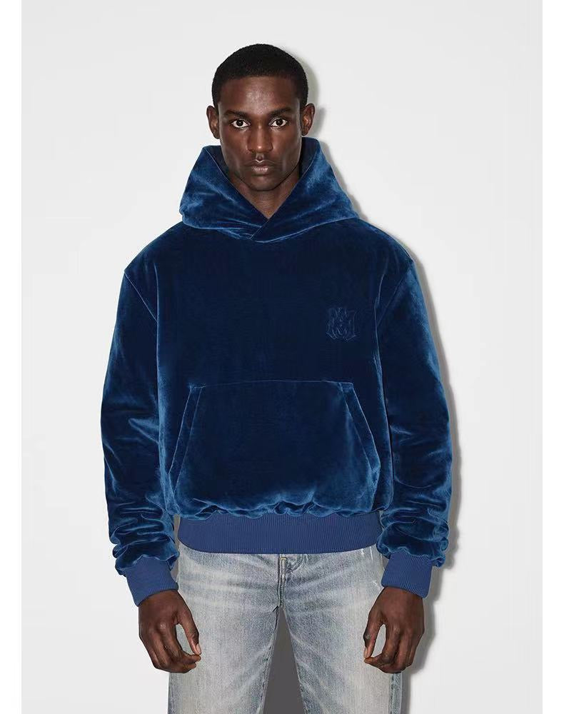 AMIRI VELOUR POUCH-POCKET HOODIE