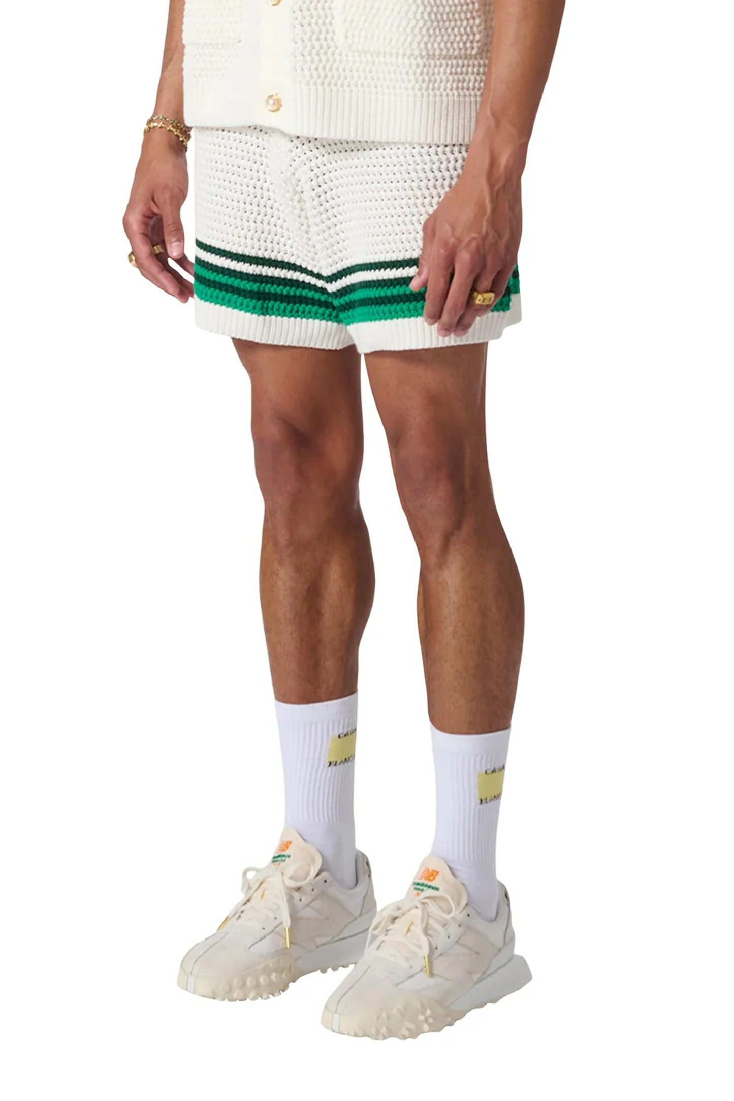 CASABLANCA White-Green CROCHET SHORTS