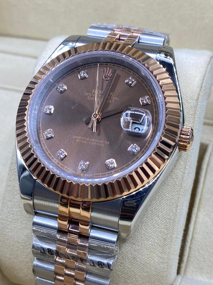 Rolex Datejust Two Tone Rose Factory Chocolate Diamond Dial