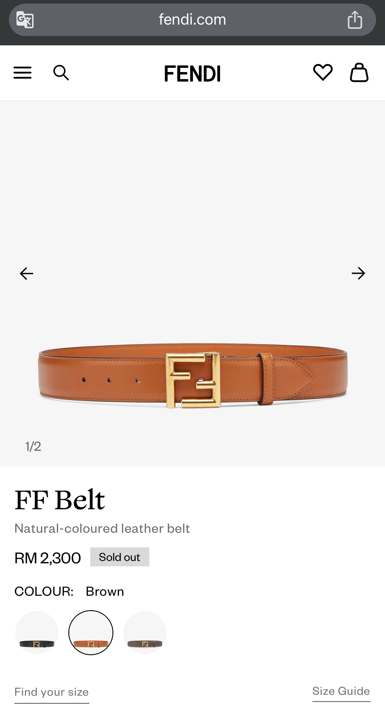 FENDI brown FF BELT