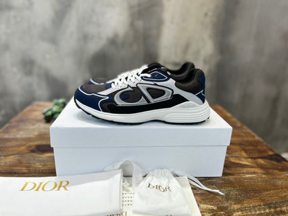 DIOR B30 Sneakers Malla gris antracita y tejido técnico negro, azul y gris Dior