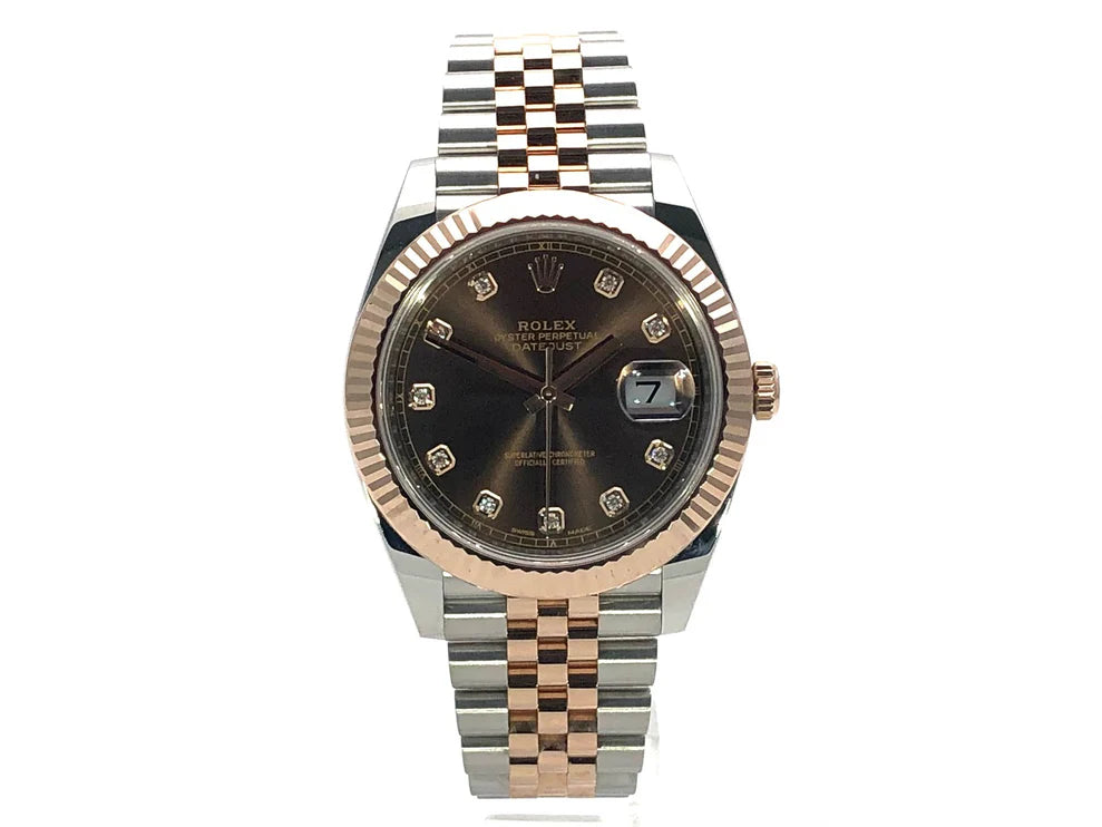 Rolex Datejust Two Tone Rose Factory Chocolate Diamond Dial