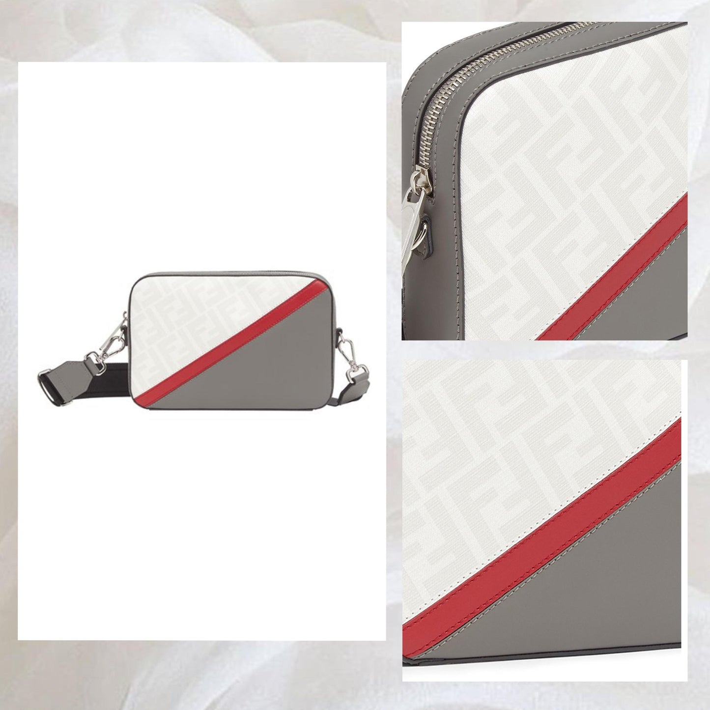 Fendi Diagonal Camera Case White Red Grey