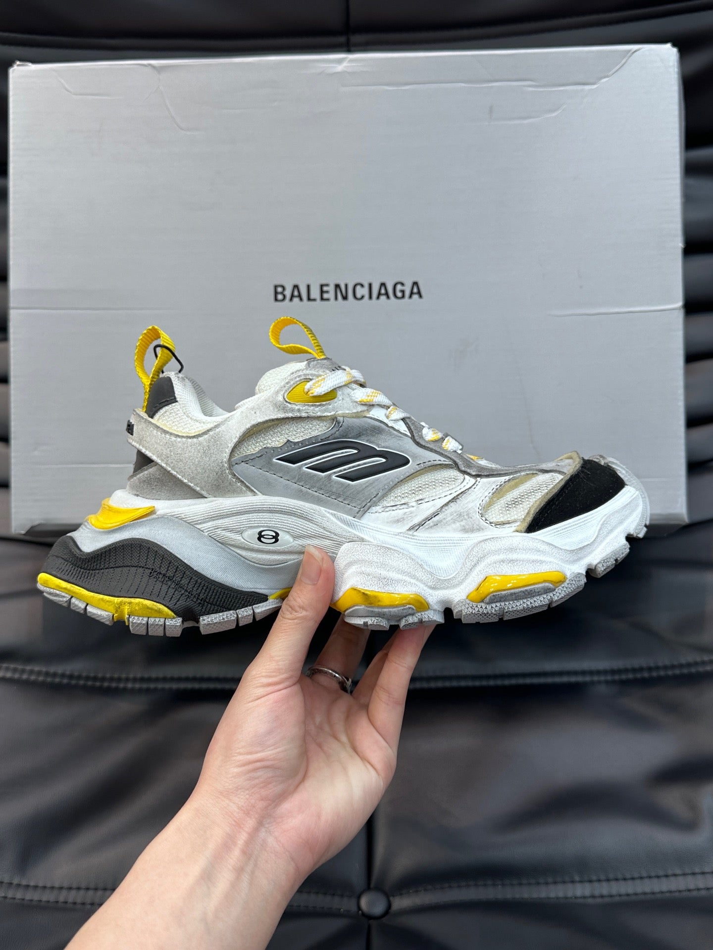 BALENCIAGA CARGO SNEAKERS IN GREY/BLACK/YELLOW