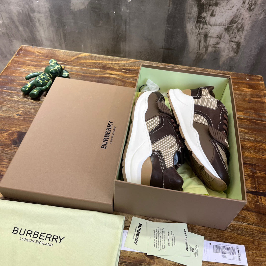 Burberry Brown And Check Print Trainer