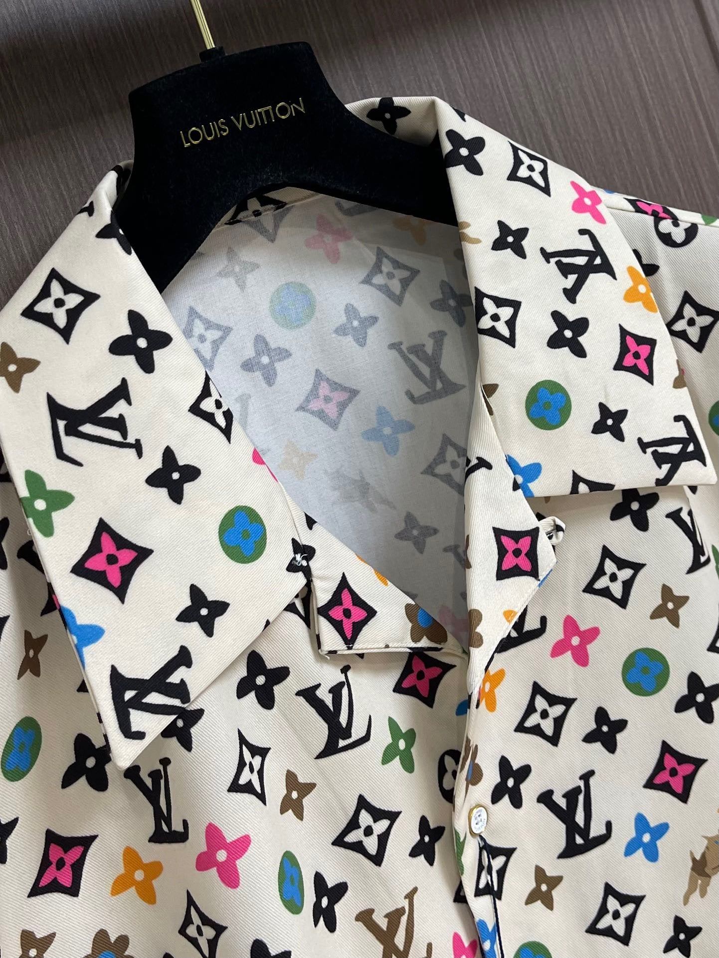 LV Monogram Printed Short-Sleeved Silk Shirt 1AFQ26