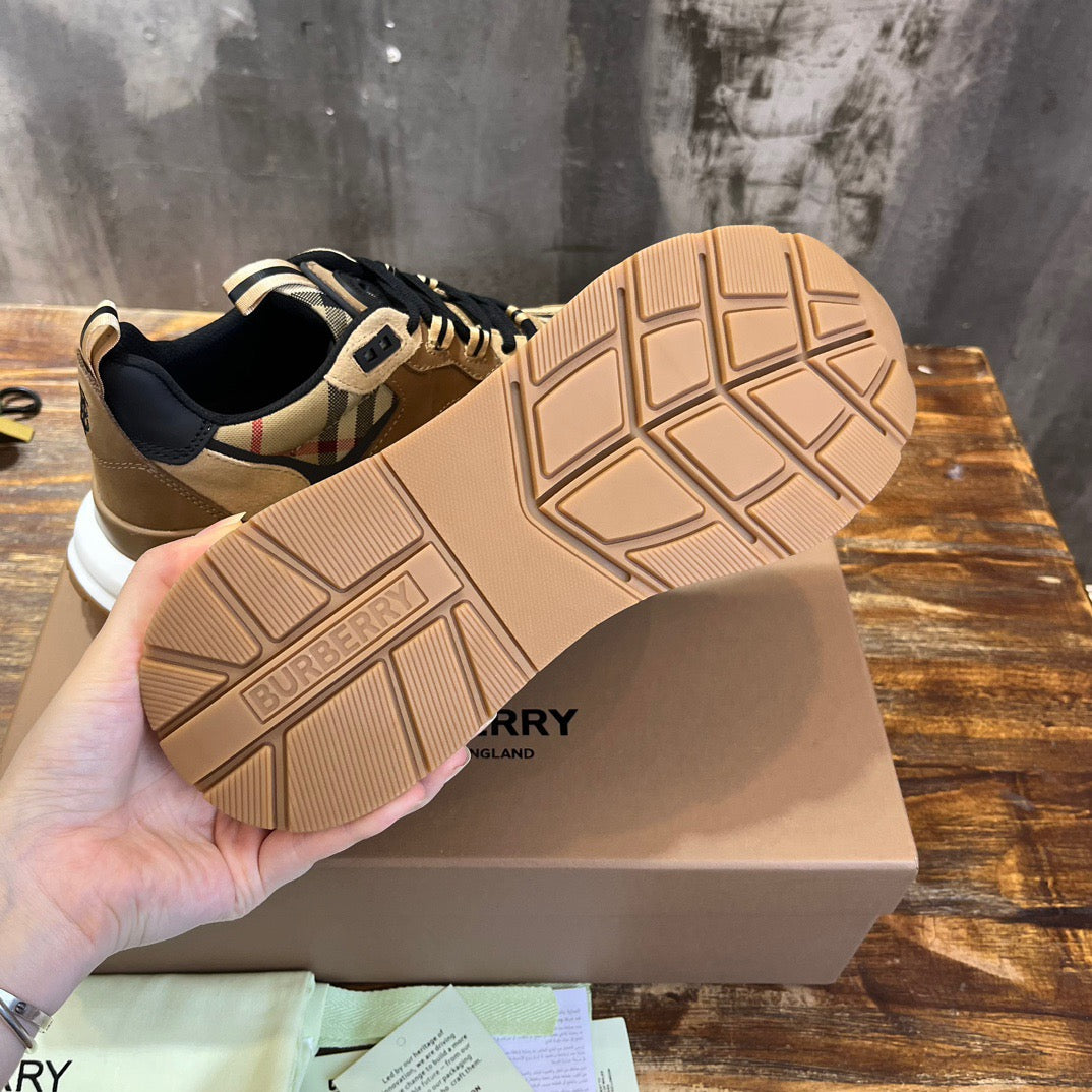 Burberry Beige Leather And Check Print Trainer