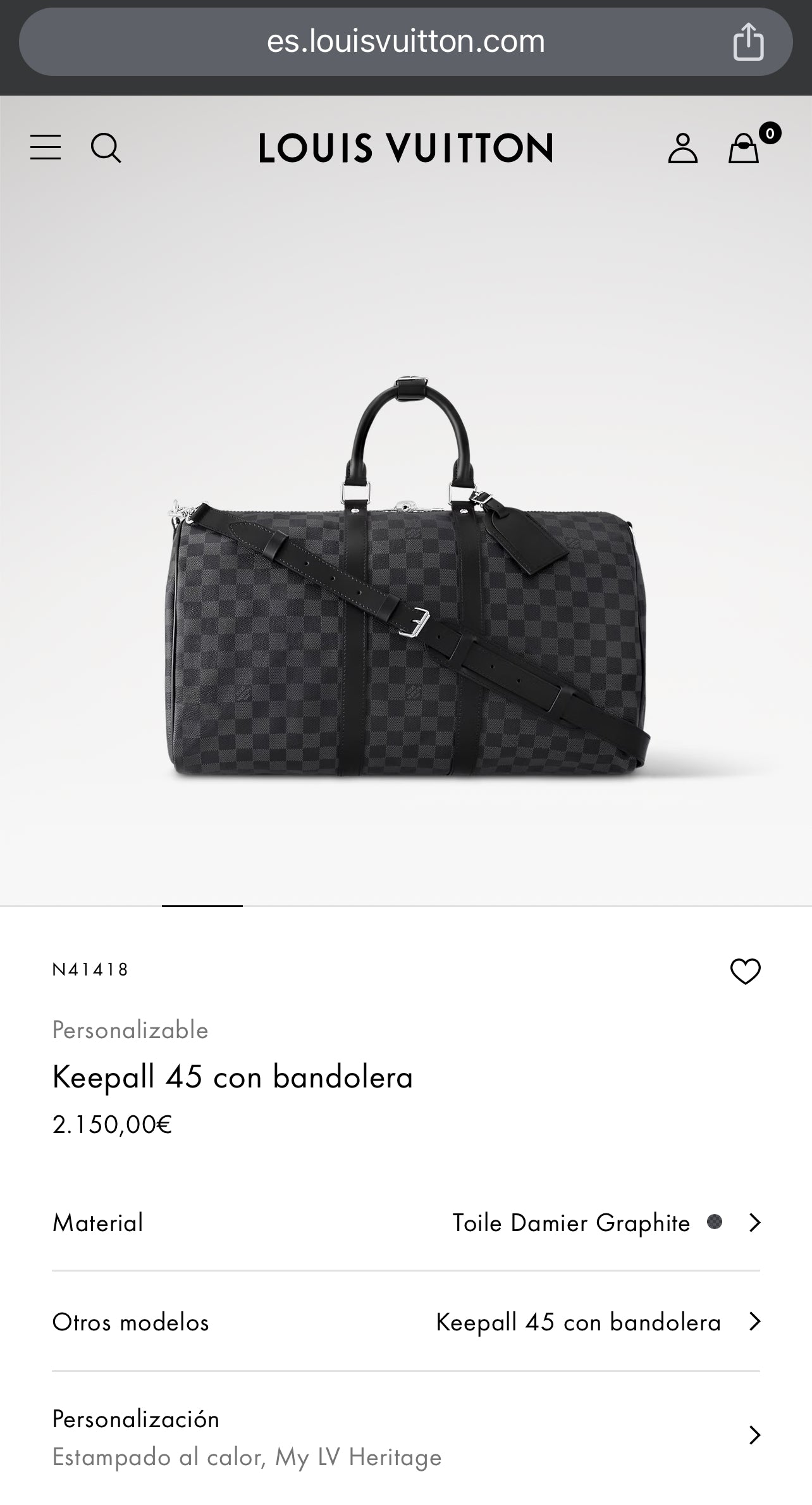 LV Keepall con bandolera Toile Damier Graphite