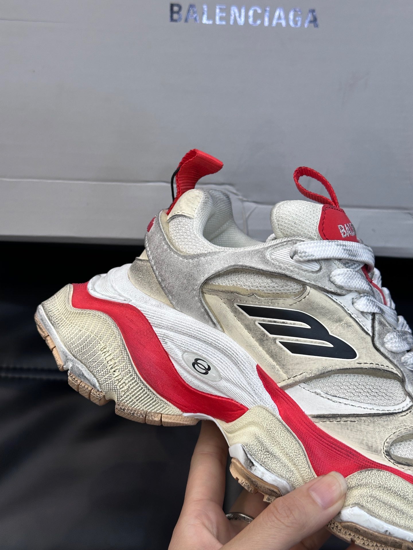 BALENCIAGA CARGO SNEAKERS IN BEIGE/GREY/RED