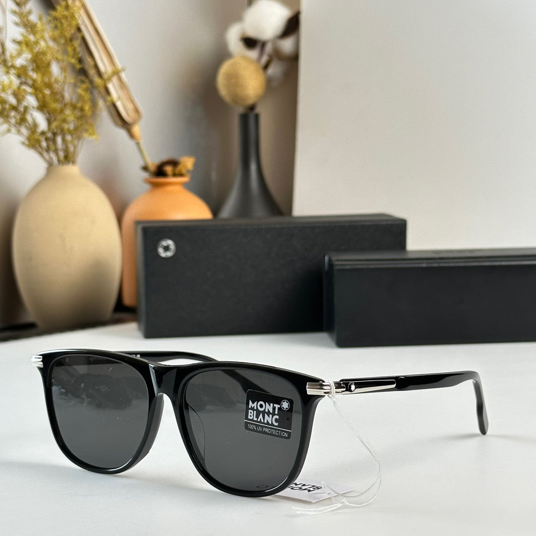 MONT BLANC RECTANGULAR SUNGLASSES WITH BLACK-COLOURED ACETATE FRAME