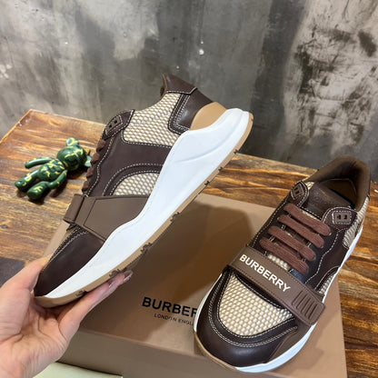 Burberry Brown And Check Print Trainer