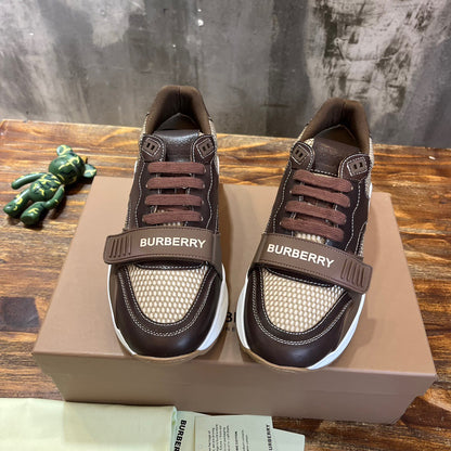 Burberry Brown And Check Print Trainer