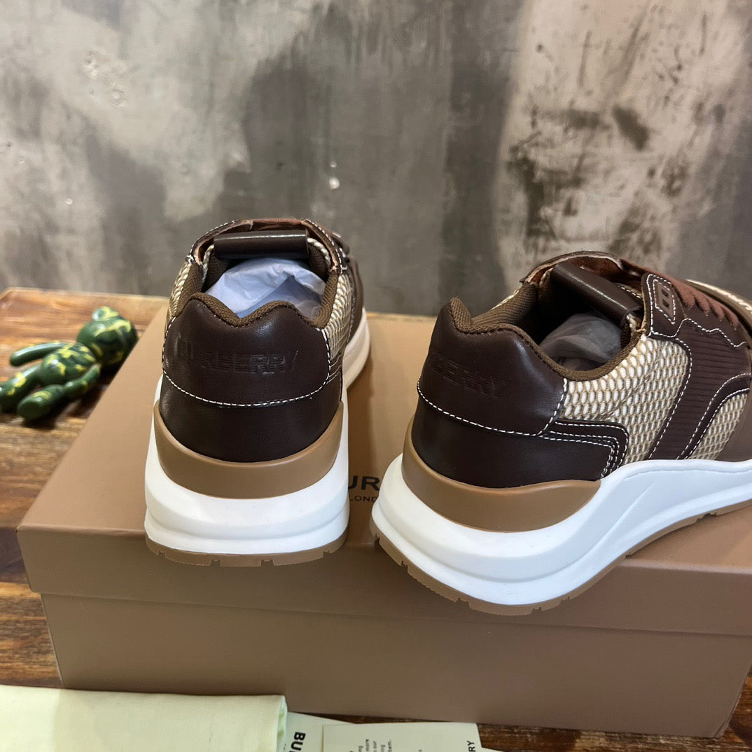 Burberry Brown And Check Print Trainer