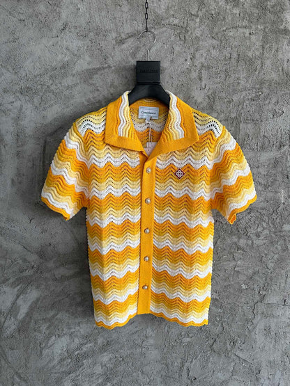 CASABLANCA WAVY GRADIENT OPEN KNIT CROCHET SHIRTS