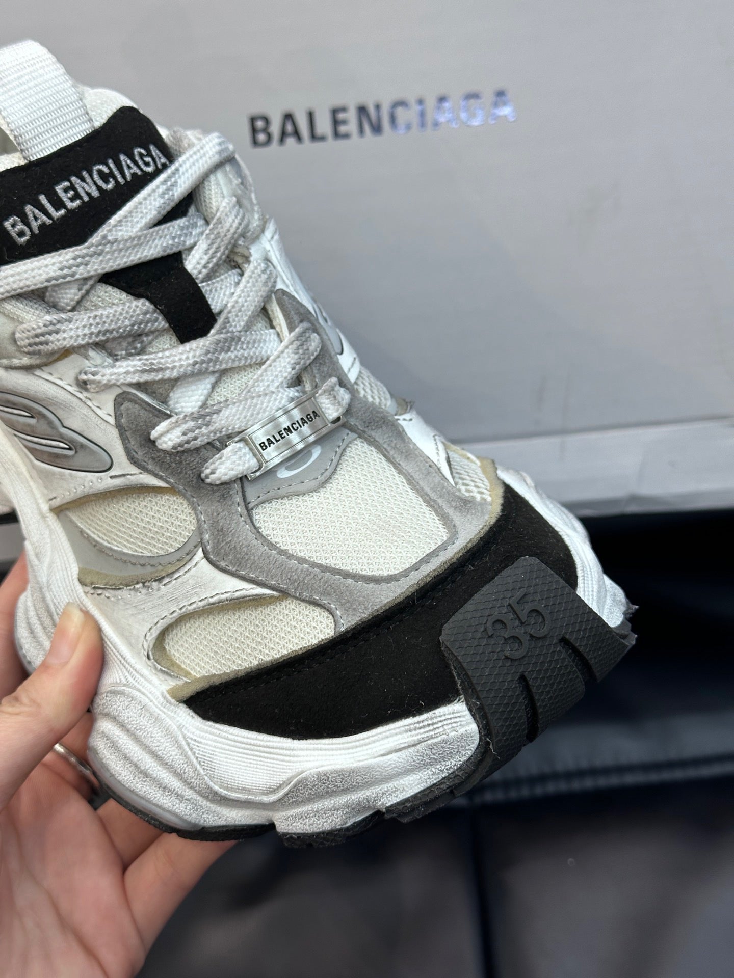 BALENCIAGA CARGO SNEAKERS IN WHITE/GREY