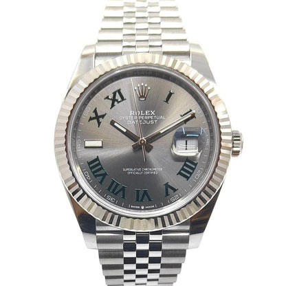 Rolex Datejust 41 Wimbledon Gray Green Roman Dial Stainless Steel Jubilee Bracelet Fluted Bezel