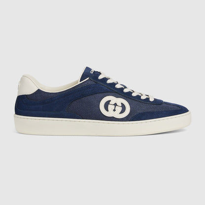 GG MEN'S INTERLOCKING G SNEAKER BLUE SUEDE