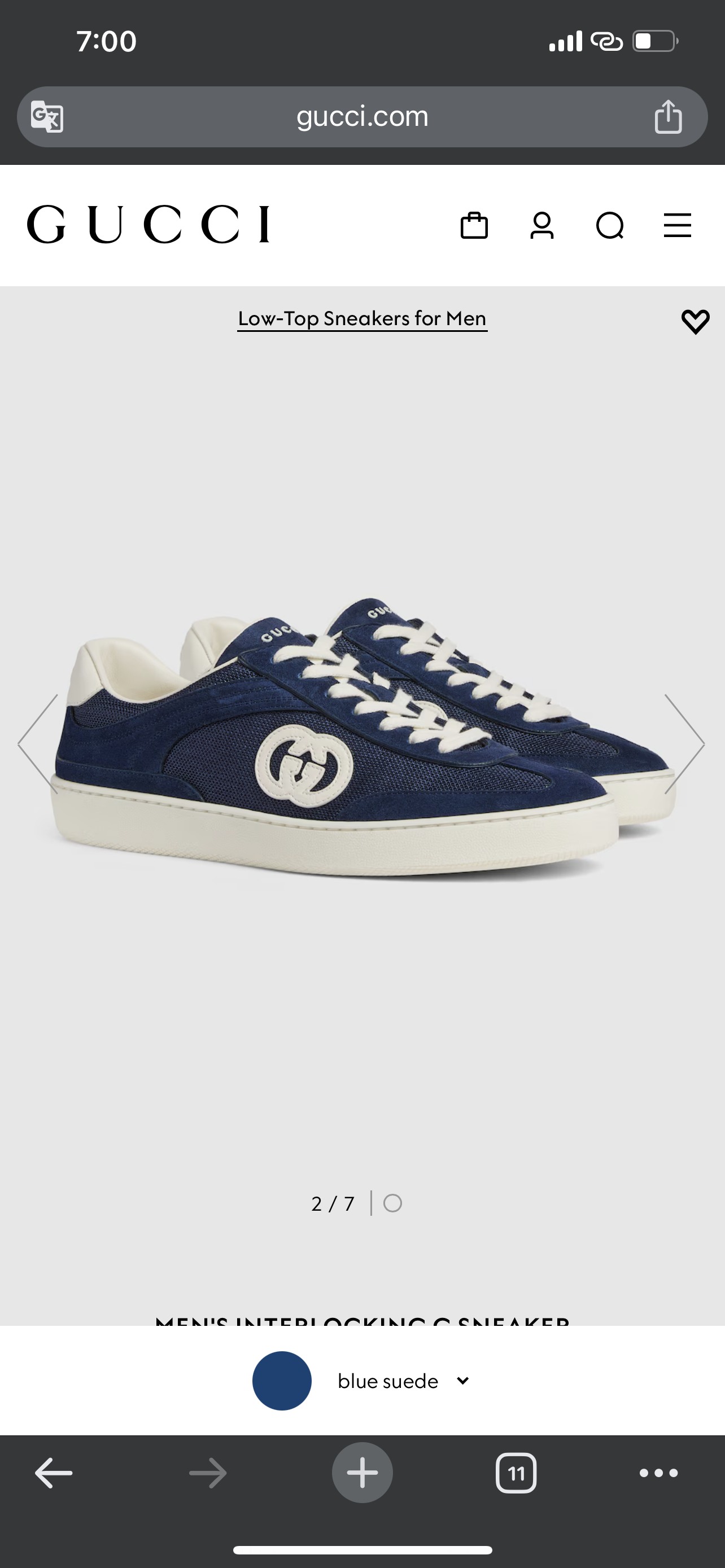 GG MEN'S INTERLOCKING G SNEAKER BLUE SUEDE