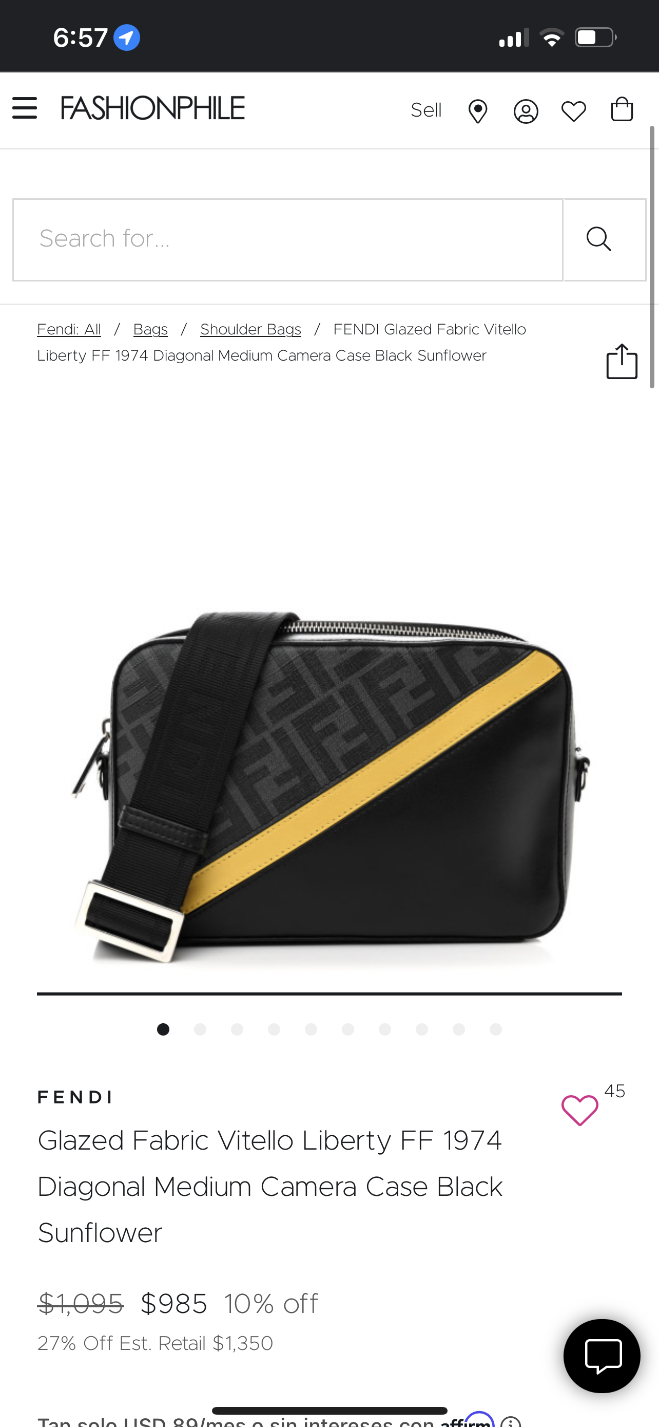 Fendi Diagonal Camera Case Black Yellow