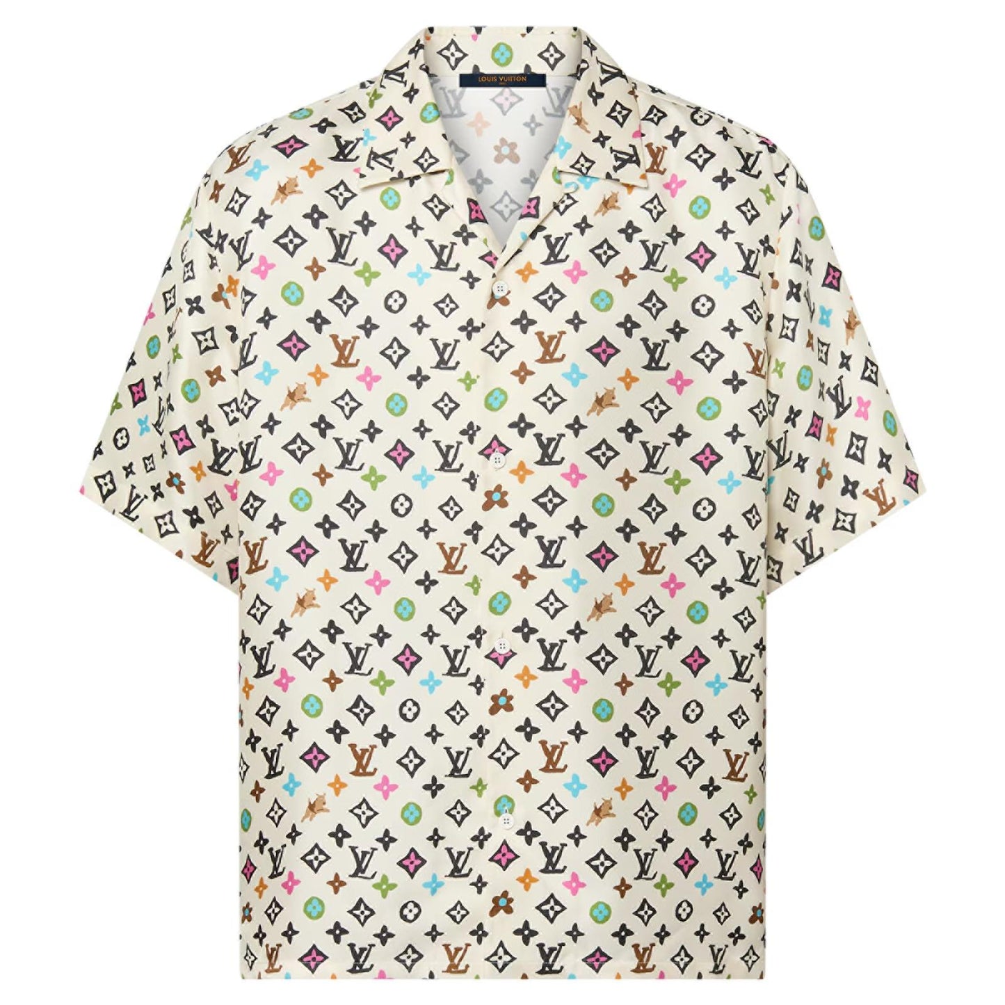 LV Monogram Printed Short-Sleeved Silk Shirt 1AFQ26