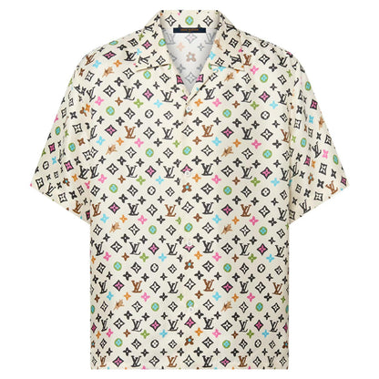 LV Monogram Printed Short-Sleeved Silk Shirt 1AFQ26