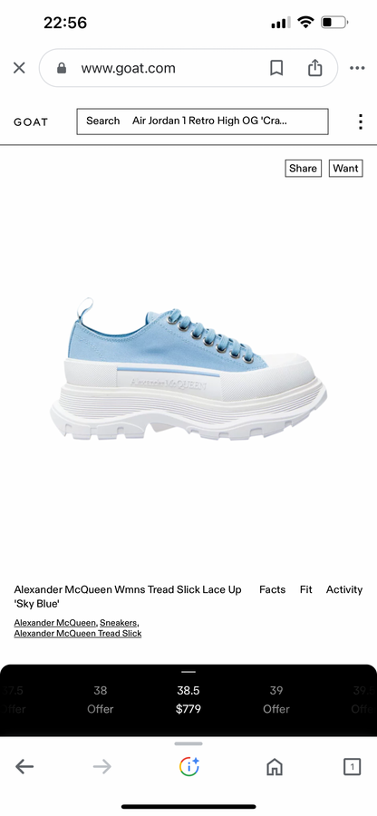 Alexander McQueen Tread Slick Lace Up 'Sky Blue'