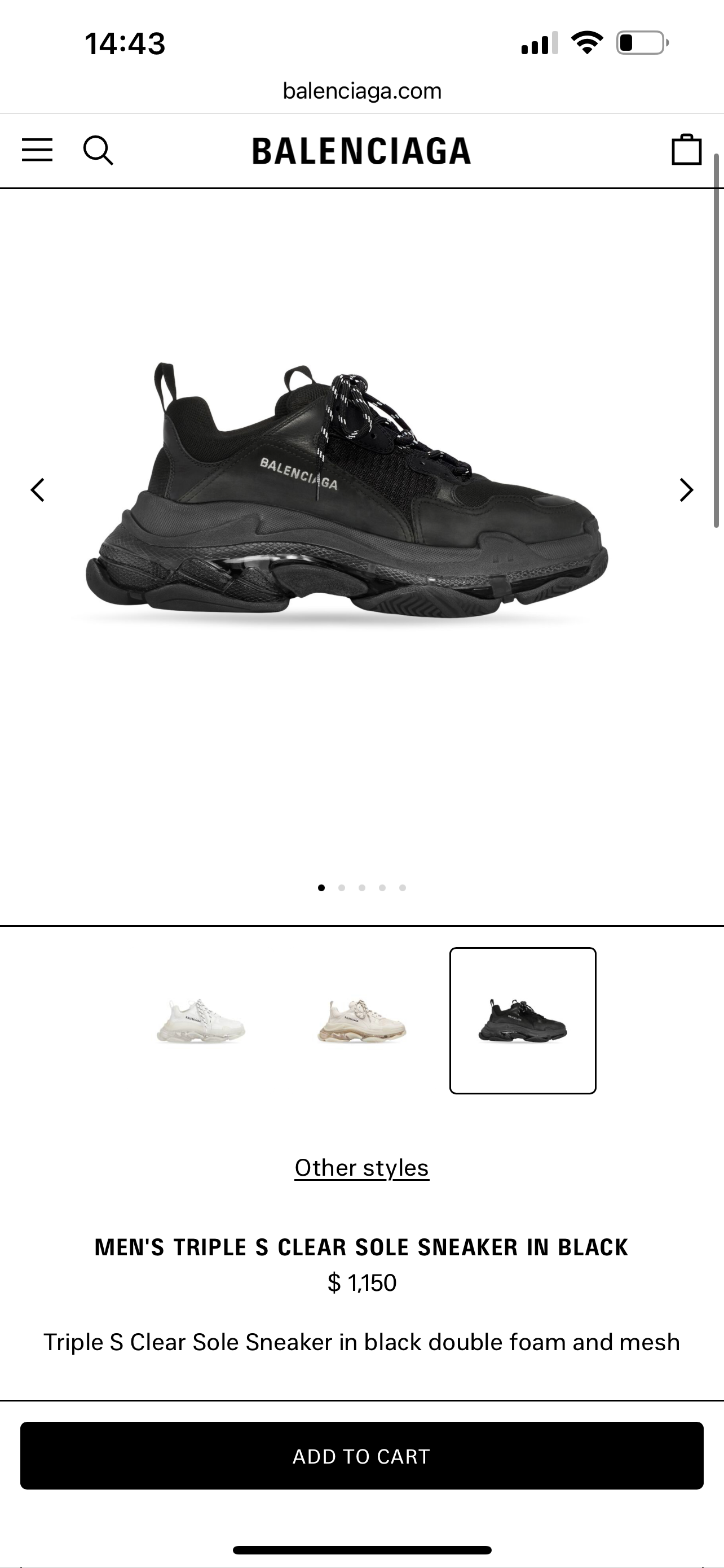 Balenciaga TRIPLE S CLEAR SOLE SNEAKER IN BLACK