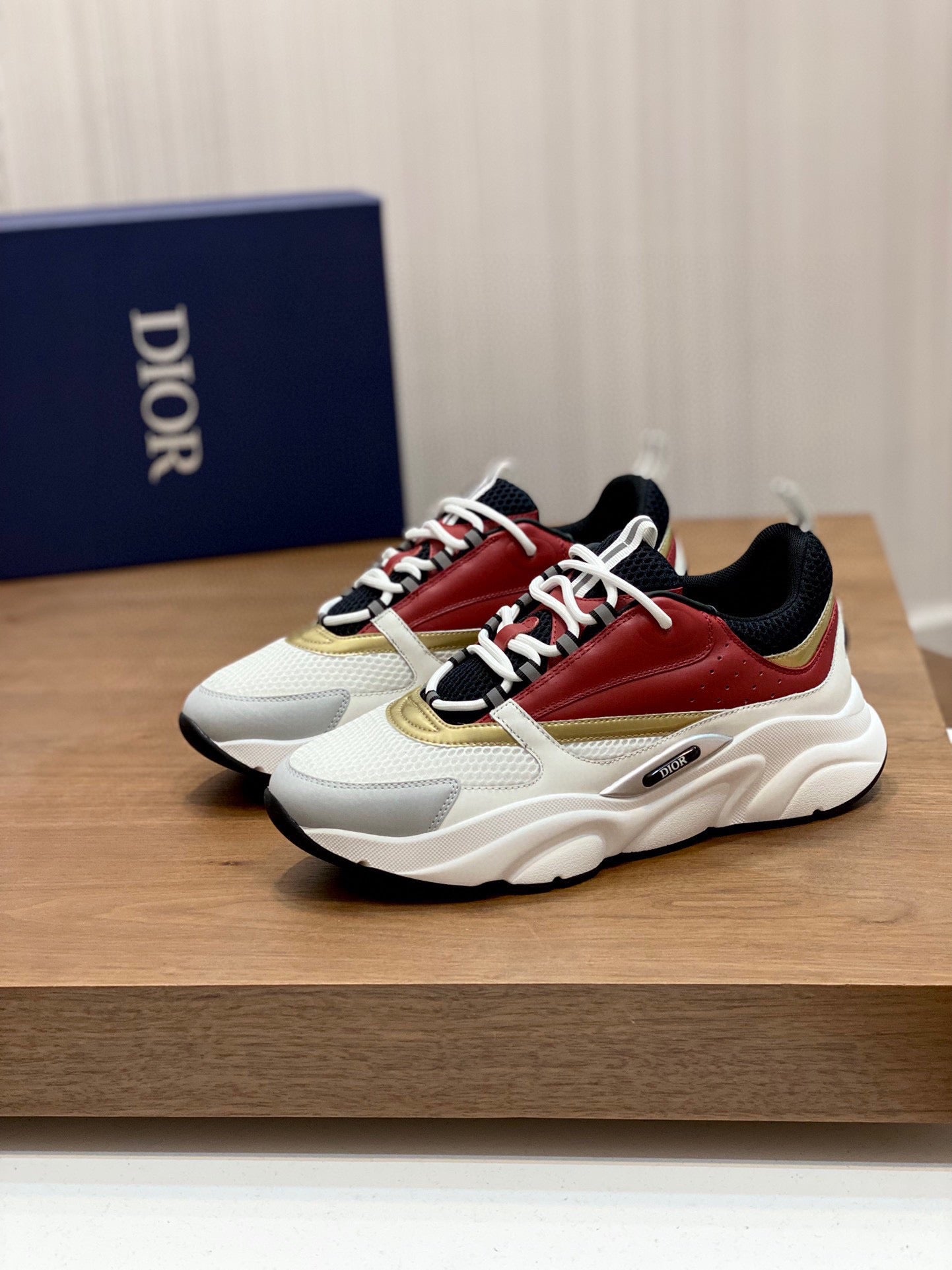 Dior B22 White and Black Technical Mesh with Burgundy, White and Gold