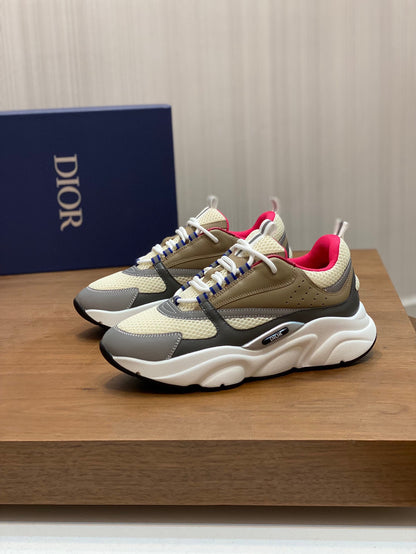 Dior B22 Beige Technical Mesh with Deep Gray and Brown Smooth Calfskin Low Top Sneakers