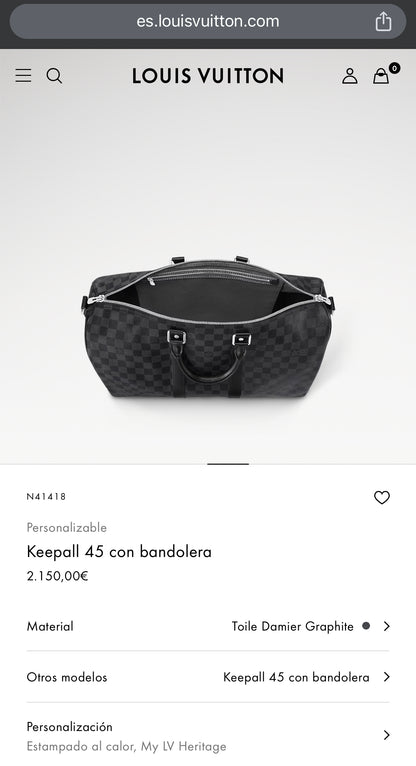 LV Keepall con bandolera Toile Damier Graphite