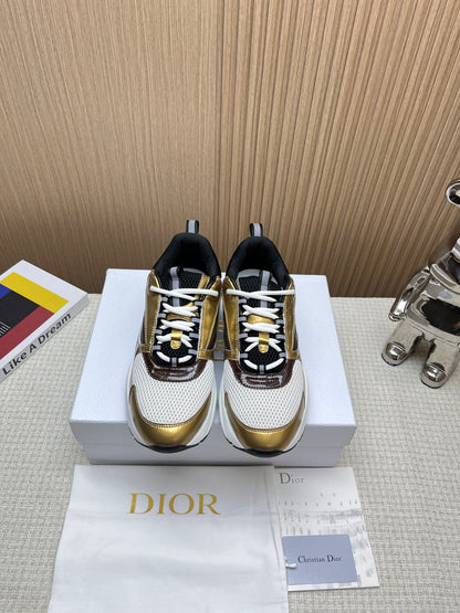 Dior B22 Technical Mesh & Laminated Calfskin Gold-Tone / White / Black