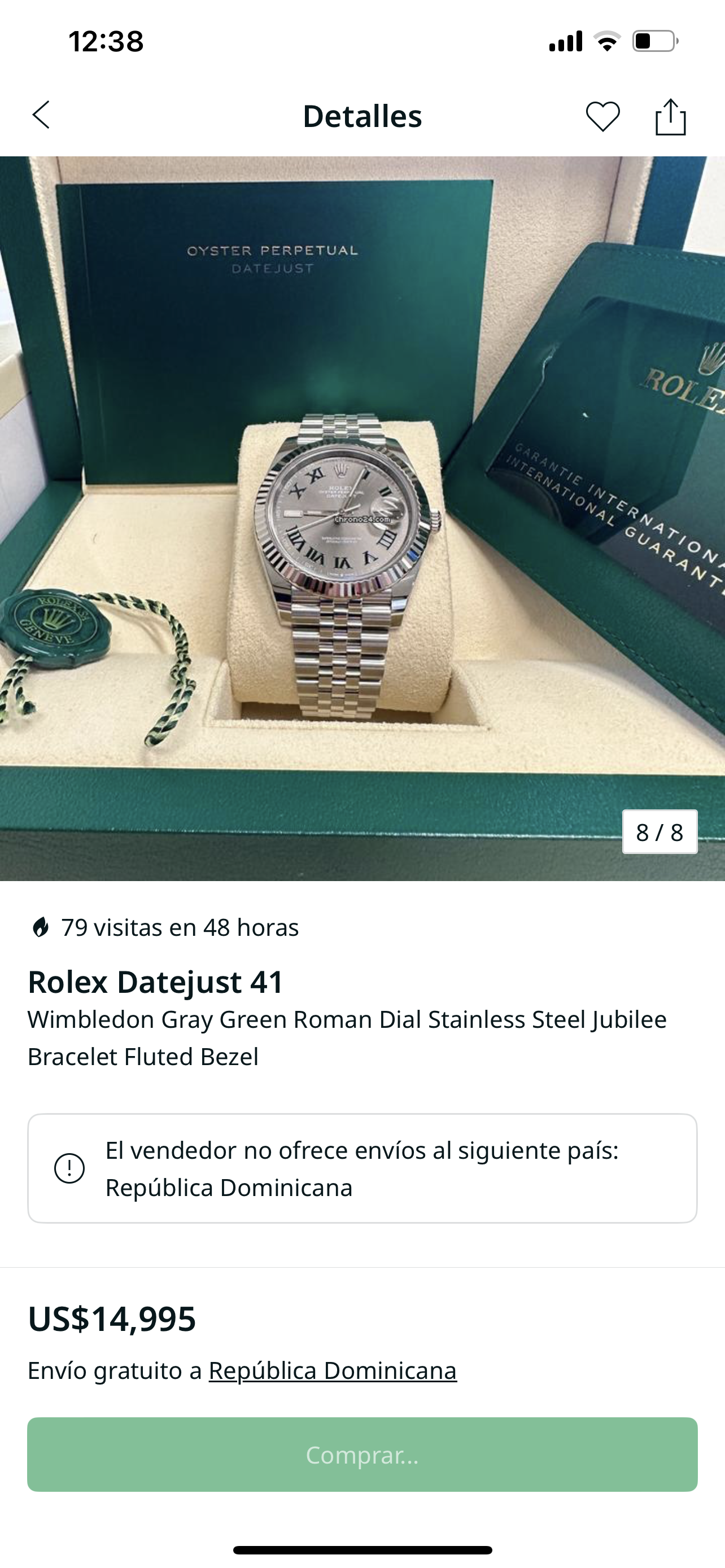 Rolex Datejust 41 Wimbledon Gray Green Roman Dial Stainless Steel Jubilee Bracelet Fluted Bezel