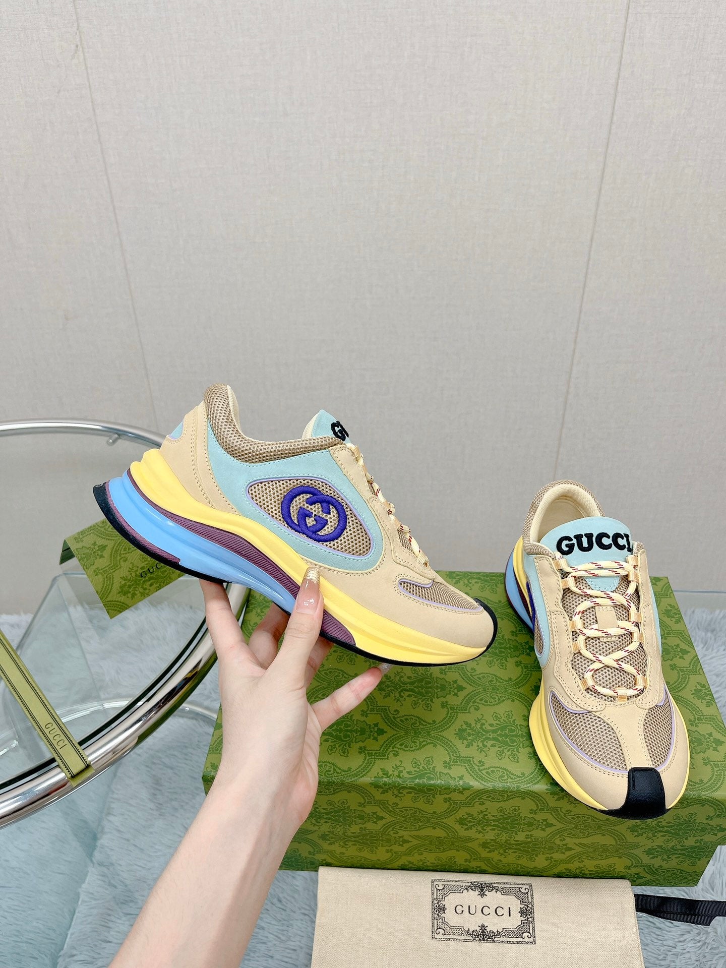 GG RUN SNEAKER Yellow Suede Gris 35-44