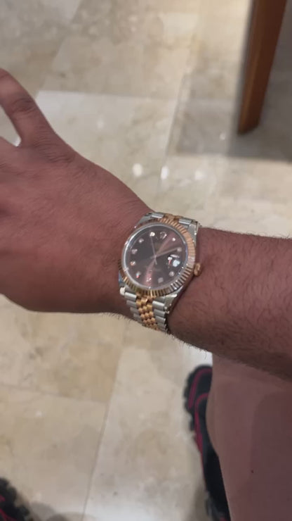 Rolex Datejust Two Tone Rose Factory Chocolate Diamond Dial